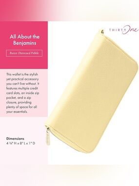 Thirty-One All About the Benjamins Wallet - Butter Distressed Pebble